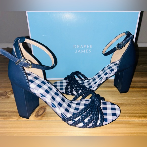 NEW Draper James Elisa Women's Dress Sandals Navy - size 7 - Navy Gingham NWT - Picture 2 of 11